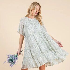 ✨NWT Lime 'N' Chili Ditsy Floral Print Sheer Ruffle Detail Mini Dress